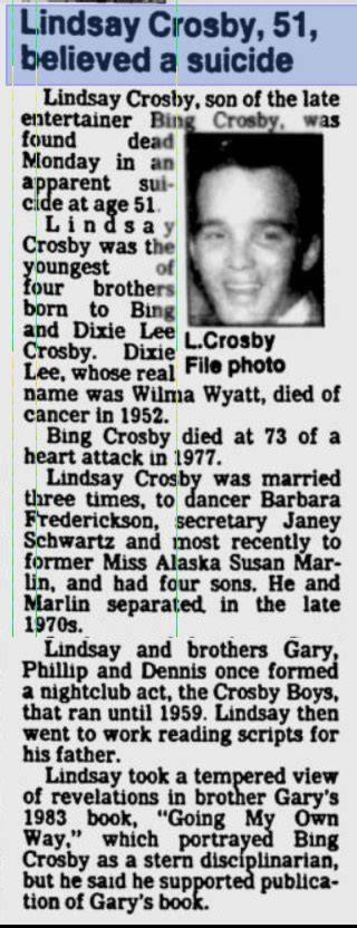 Lindsay Crosby Found a GraveFound a Grave